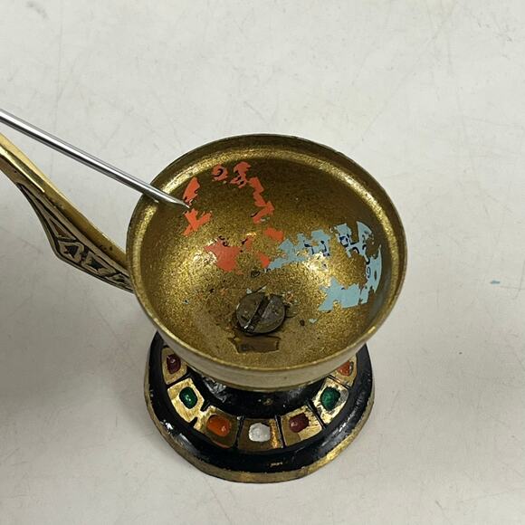 Vtg Brass Enamel Incense Burner Lamp Miniature Handpainted Middle Eastern Decor - Picture 14 of 16